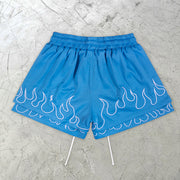 Retro fashion brand flame mesh double layer shorts