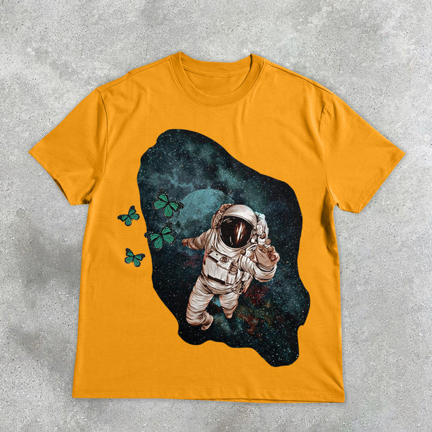 Astronaut Butterfly Vintage Print Short Sleeve T-Shirt