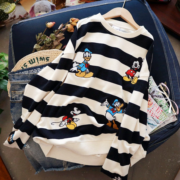 Heavy Industry Embroidered Striped Mickey Loose Western-style Pullover Top