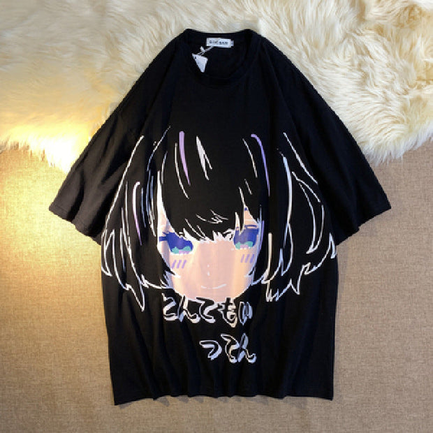 Rebellious girl Japanese two-dimensional print short-sleeved T-shirt