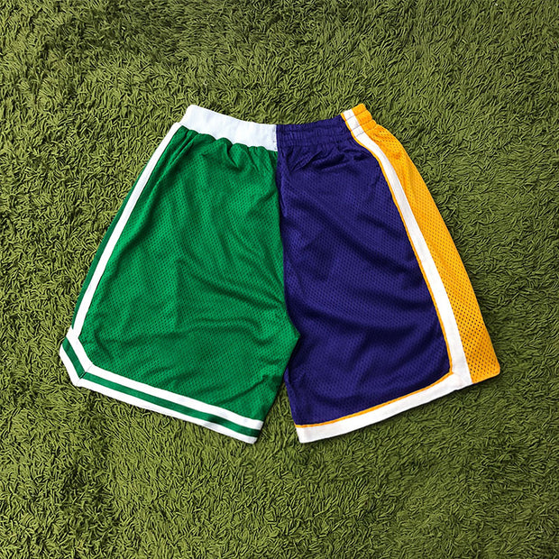 Contrasting color print track shorts