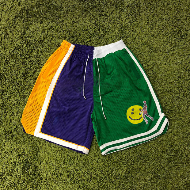 Contrasting color print track shorts