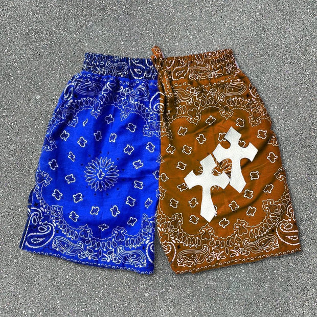 Cashew Flower Cross Print Fashion Casual Shorts