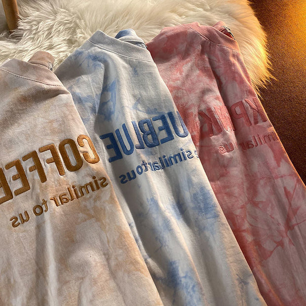 Loose letter embroidery tie-dye short sleeves