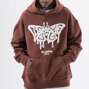 Men's retro brown butterfly element loose casual hooded sweater