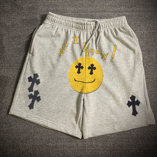 Casual cross smiley print track shorts