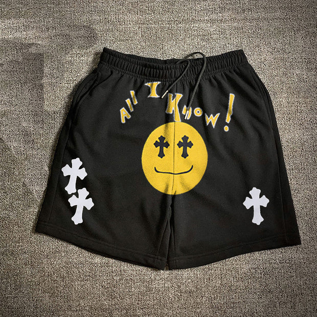 Casual cross smiley print track shorts
