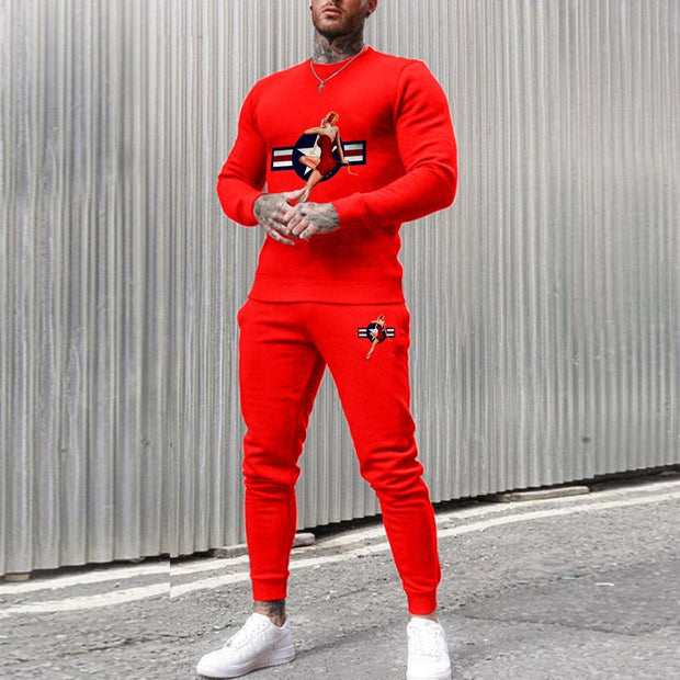 Personalized casual fashion round neck long sleeve sports suit