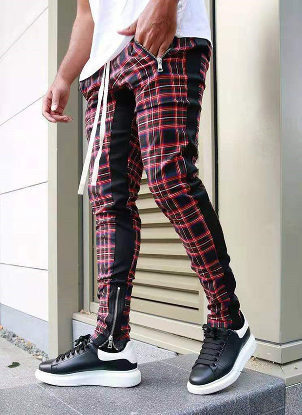 Plaid color matching fashion all-match sports and leisure trend trousers