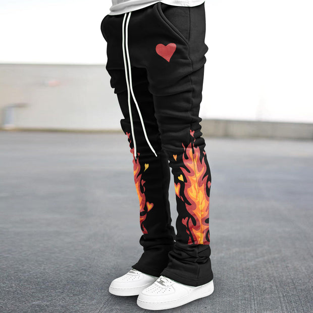 Flame-print street flare slim-fit trousers