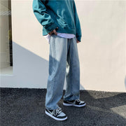 Straight all-match denim cropped trousers loose casual wide-leg pants