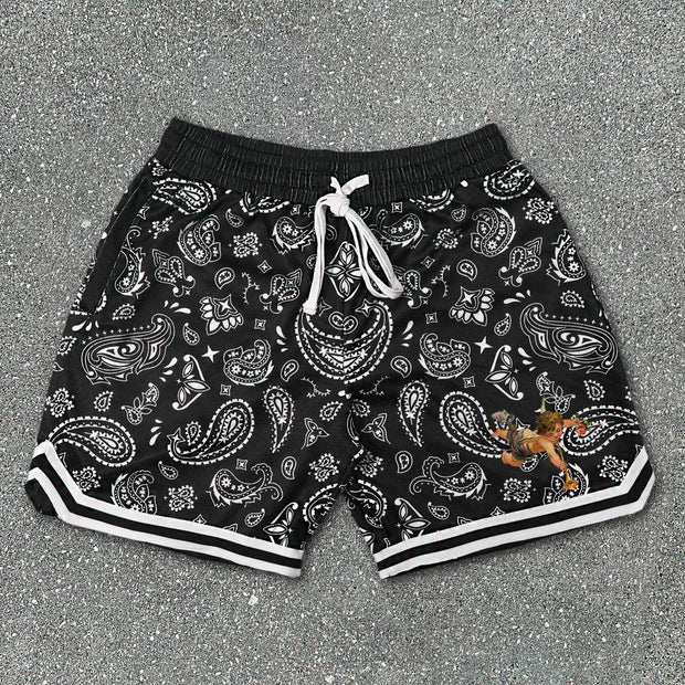 Cashew Flower Angel Print Casual Fashion Sports Shorts