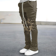Retro sun pattern casual flared trousers