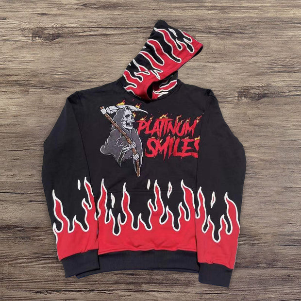 Burning skull casual street hoodie