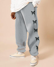 Side row butterfly print sports trousers Hong Kong style