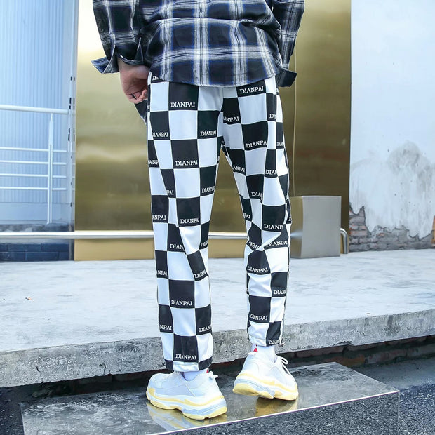 Plaid reflective hip-hop sports casual pants