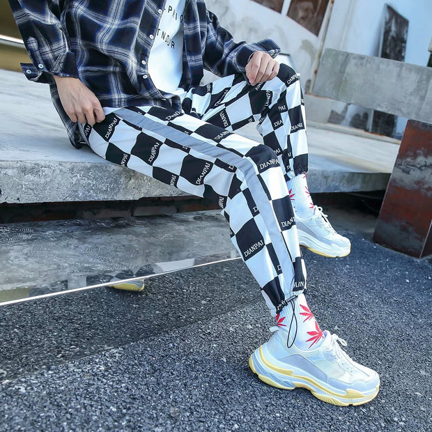 Plaid reflective hip-hop sports casual pants