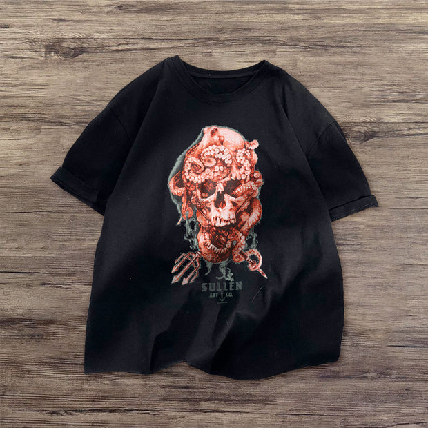 Skull personality funny print short-sleeved T-shirt