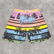 Fashion casual resort style coconut palm print sports shorts
