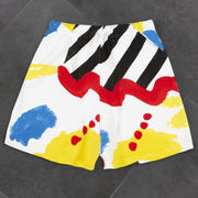 Contrast color print trendy casual street shorts