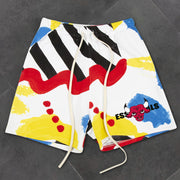 Contrast color print trendy casual street shorts