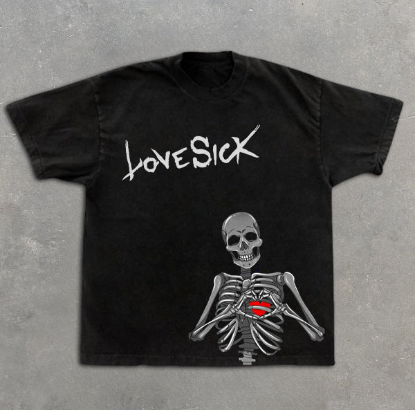 Skull Heart Graphic Print Short Sleeve T-Shirt