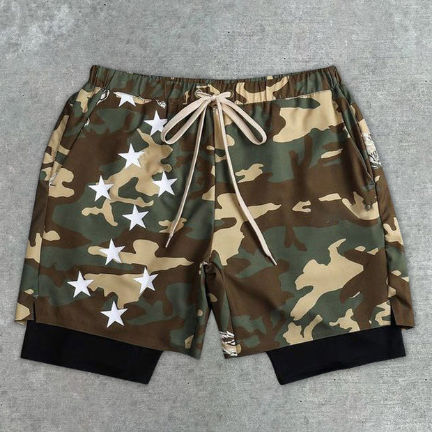 Camouflage Star Print Quick Dry Sports Gym Shorts