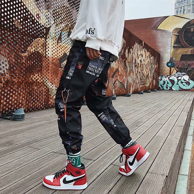 Graffiti casual pants men's loose nine-point pants hip-hop ins sports trousers