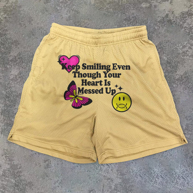 Keep Smile Graphic Sport Mesh Shorts