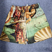 Casual retro oil painting print shorts