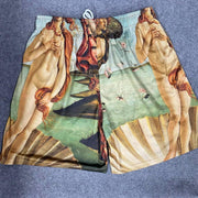 Casual retro oil painting print shorts