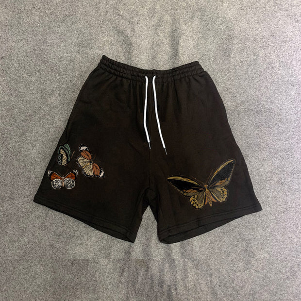 Retro butterfly print casual shorts street style