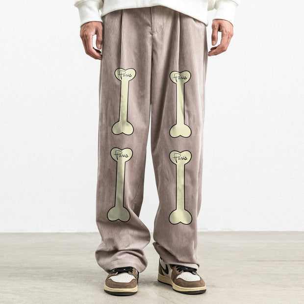 Street style bone print corduroy casual trousers