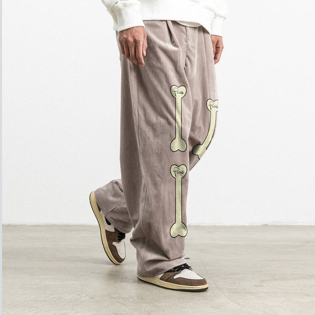 Street style bone print corduroy casual trousers