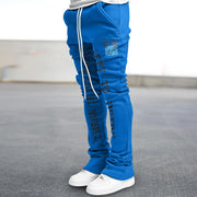 Street fashion print slim fit flared trousers
