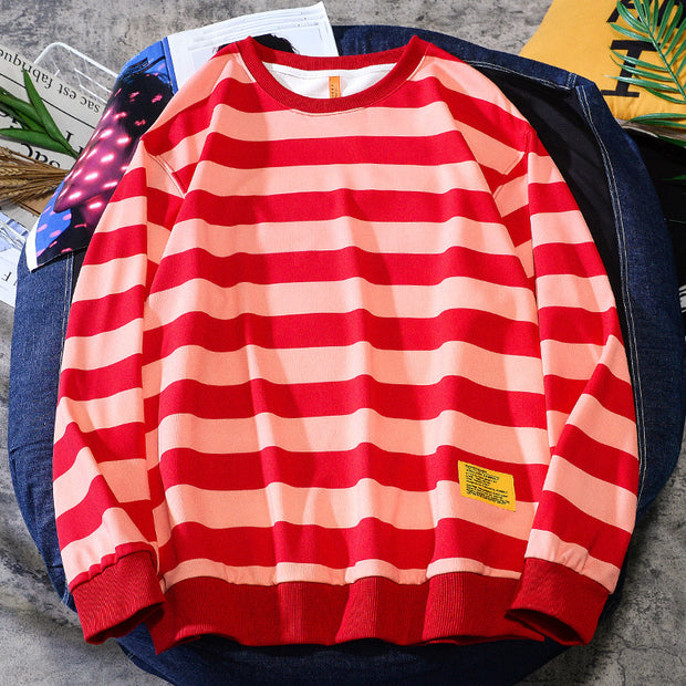 Striped Korean Trend Long Sleeve T-Shirt Round Neck Loose Pullover Sweatshirt