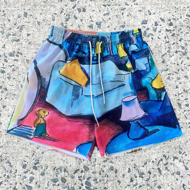 Painting Pattern Trendy Mesh Street Shorts