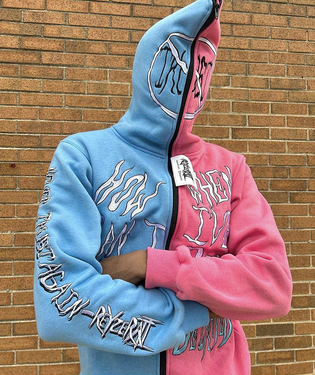 Statement street print colorblock hoodie