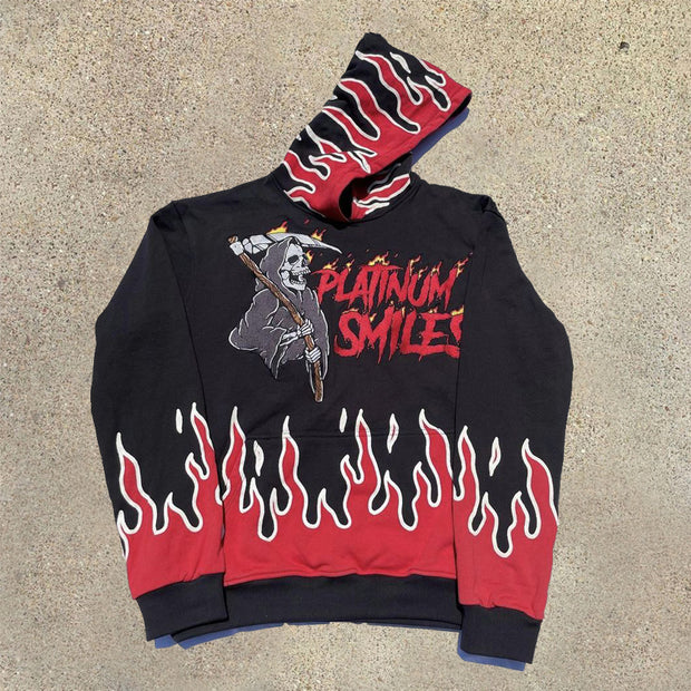 Personalized flame sickle skull print hoodie