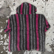 Retro fashion striped casual cotton and linen hoodie