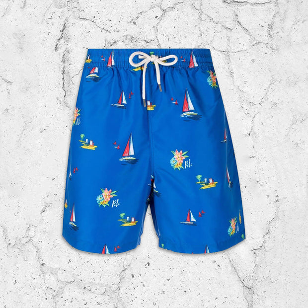 Casual sailboat print beach shorts