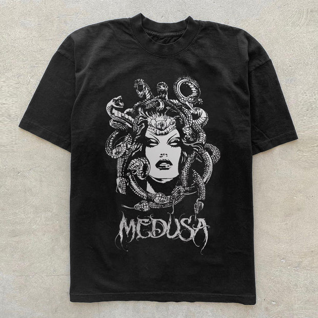 Street Style Medusa Print Crew Neck T-Shirt