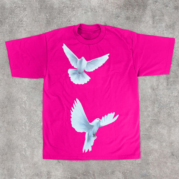 Trendy Print Dove Peace Short Sleeve T-Shirt