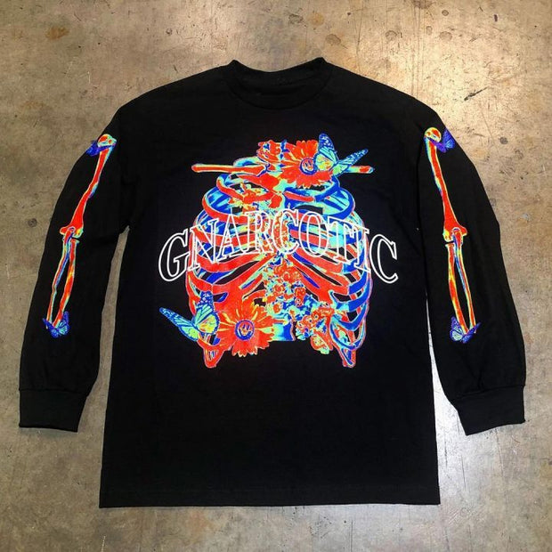 Skull hit color personality casual loose long-sleeved T-shirt