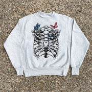 Skull bone butterfly street crew neck sweater