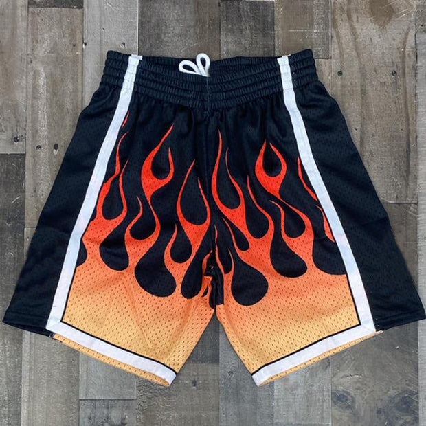 Men's casual flame print shorts