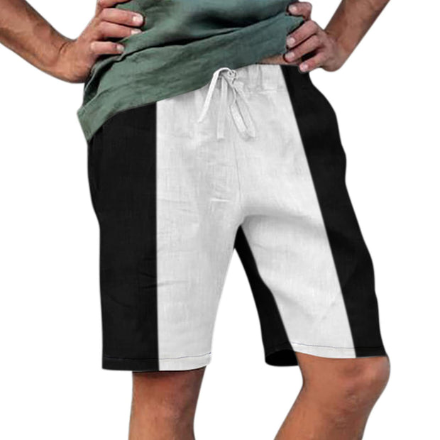 Men's Linen Colorblock Lace-Up Beach Shorts