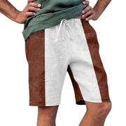 Men's Linen Colorblock Lace-Up Beach Shorts