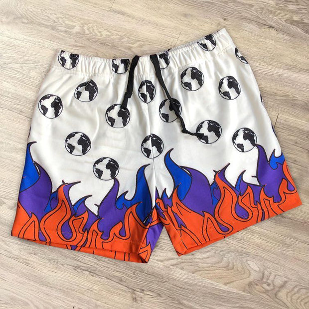 Personalized flame planet print shorts