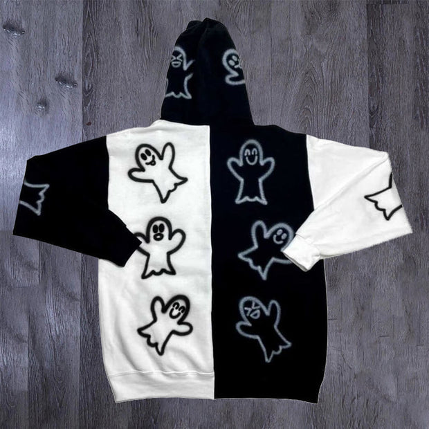 Casual ghost print contrast long-sleeved hoodie